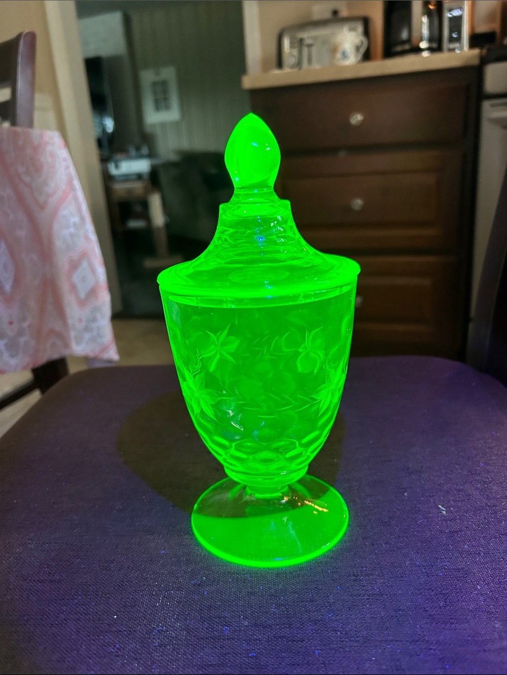 Vibrant Green Glass Covered Candy Jar - Home Art